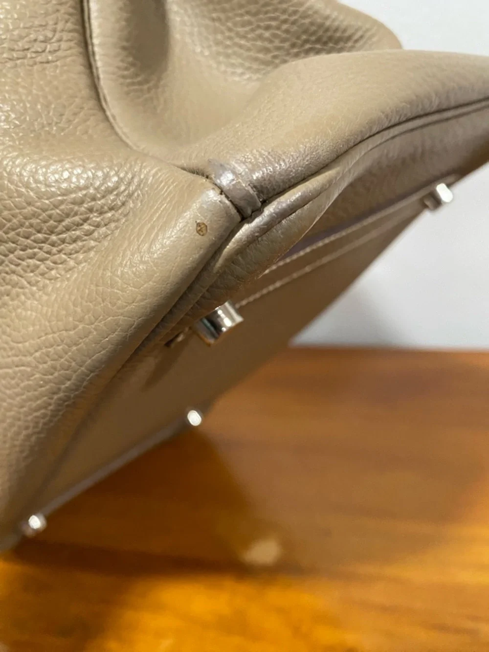 Taupe Leather Top-Handle Satchel - Picture 11 of 15